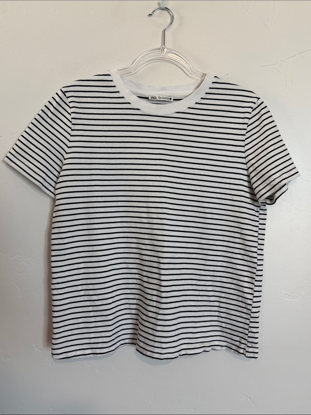 Zara Striped Crew Tee Shirt Casual Cotton Blend Top